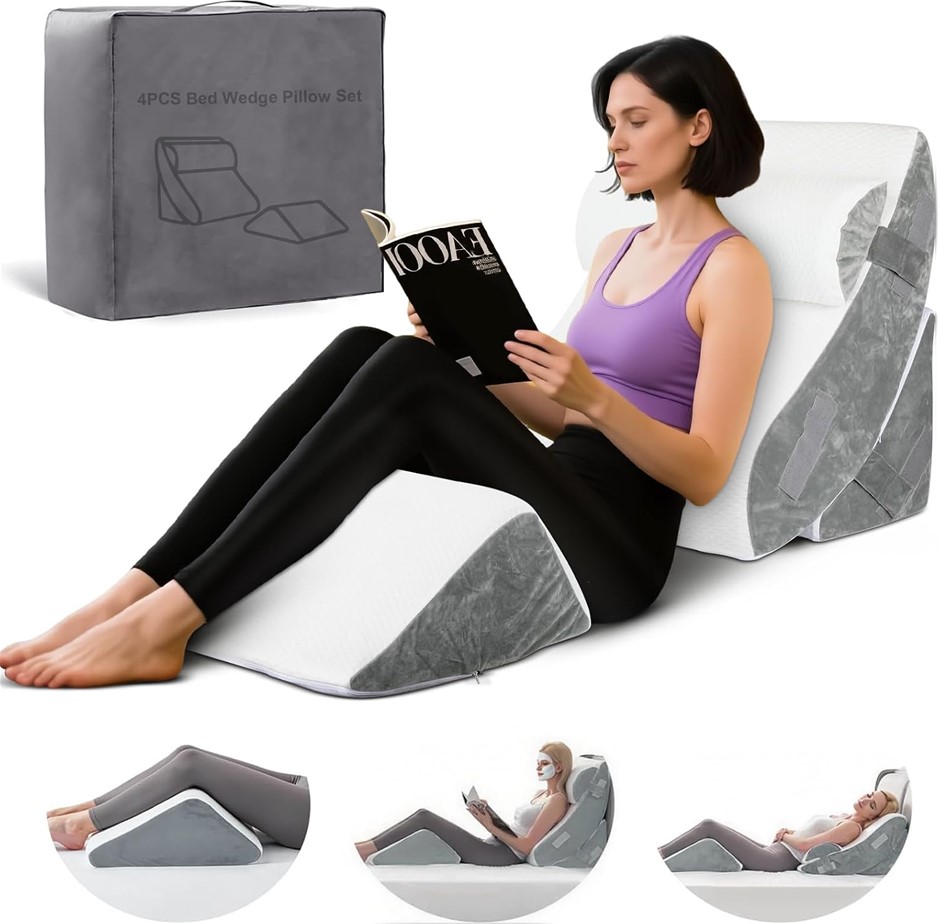 ROCCAR 4 Piece Bed Wedge Pillow Set Adjustable Wedge Pillow with Travel Bag