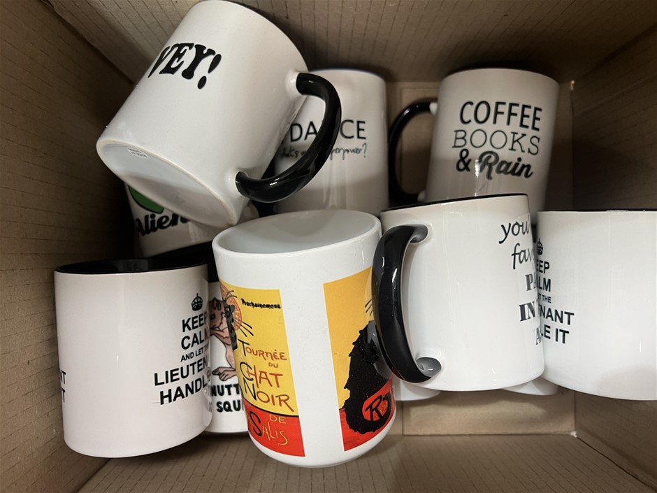 12 x Asssorted Mugs. NB: Photo as is. Some not in original packaging, some