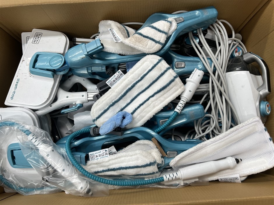 7 x BLACK + DECKER Steamp Mops. NB: Minor use, Missing Parts.