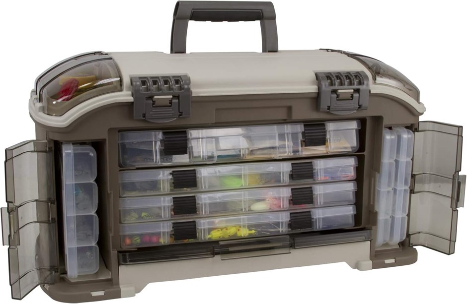 PLANO Angled Stowaway System with 7 Stowaways. NB: The Front Lid Is Damaged