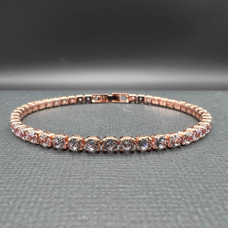 14K Rose Gold-Filled 3mm Tennis Bracelet with AAA+ Cubic Zirconia - 18cm