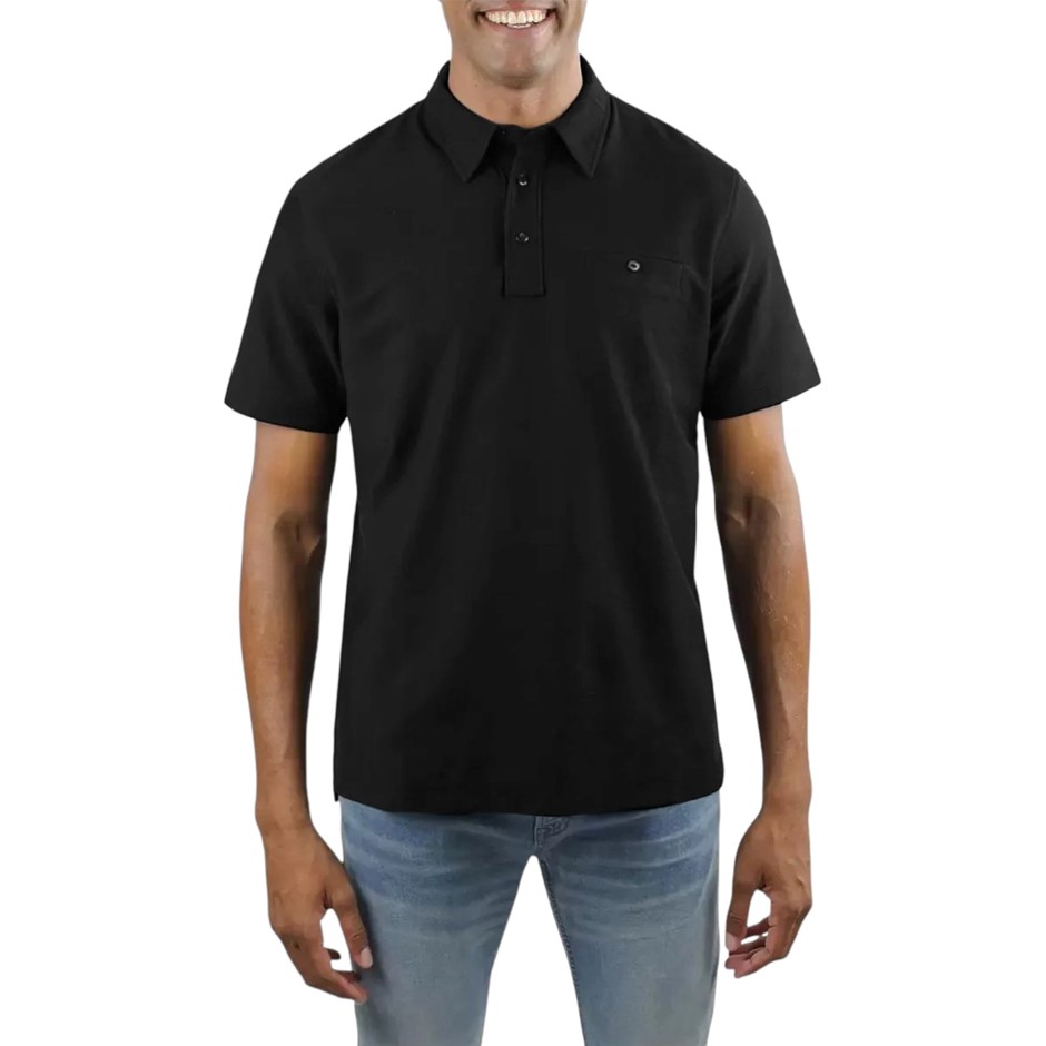 JACHS Men's Slub Polo, Size L, 95% Cotton, Black.