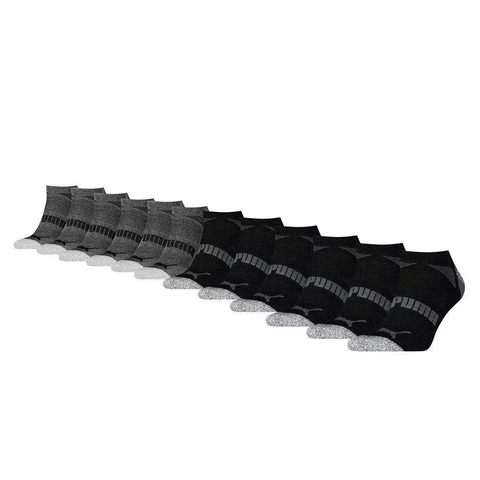 12 Pairs x PUMA Men's LowCut Repreve Socks, Shoe Size US 13-15, Black/Grey.