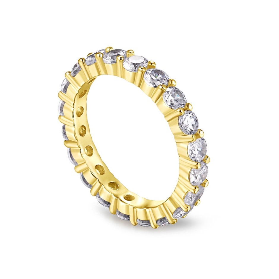 3mm 925 Silver 5A Cubic Zirconia 18K Gold Filled Band Ring - Size 9