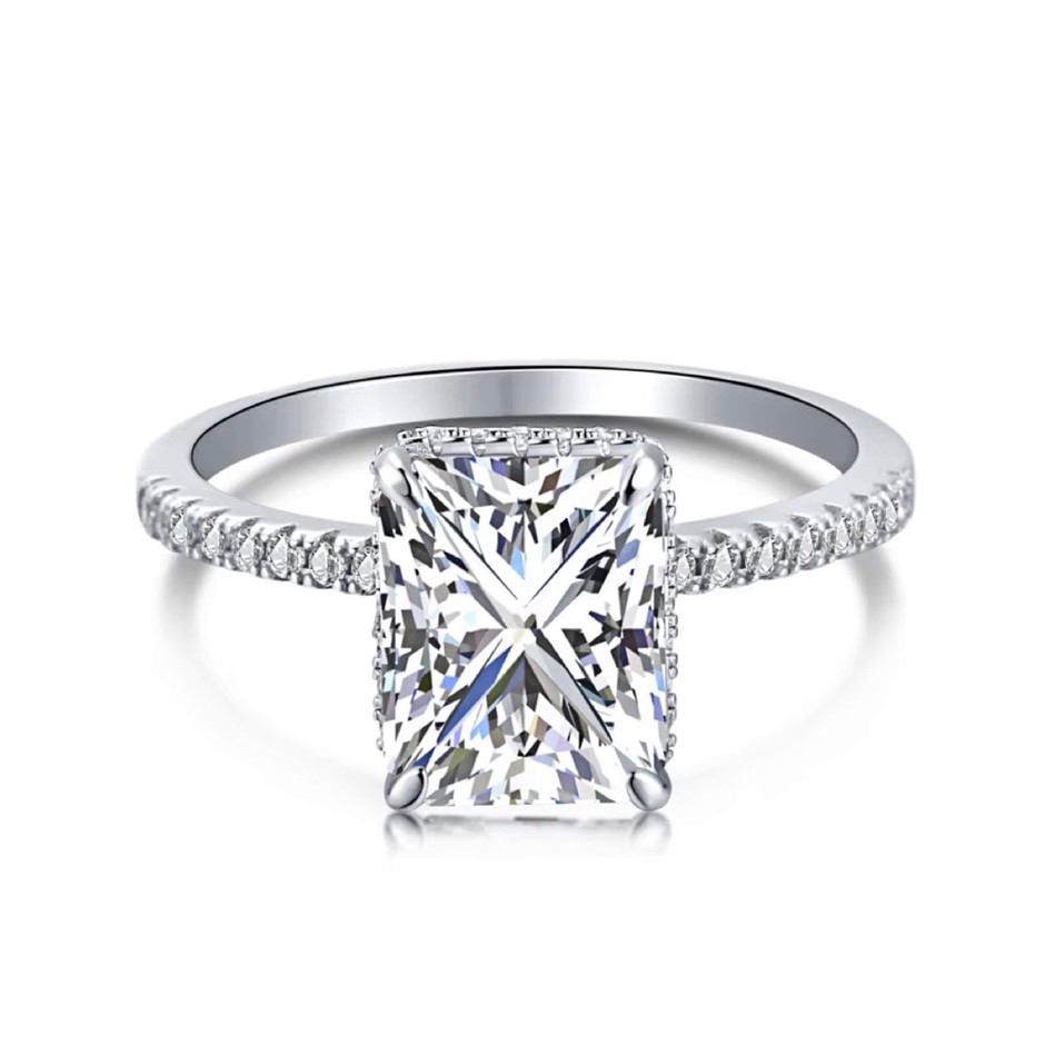 4ct Rectangle 8A Cubic Zirconia 925 Sterling Silver Ring - Size 8