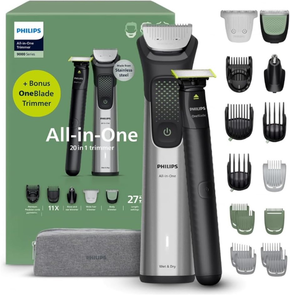 PHILIPS Multigroom 9000 Series All-in-One 20-Piece Trimmer, Shaver & Clippe