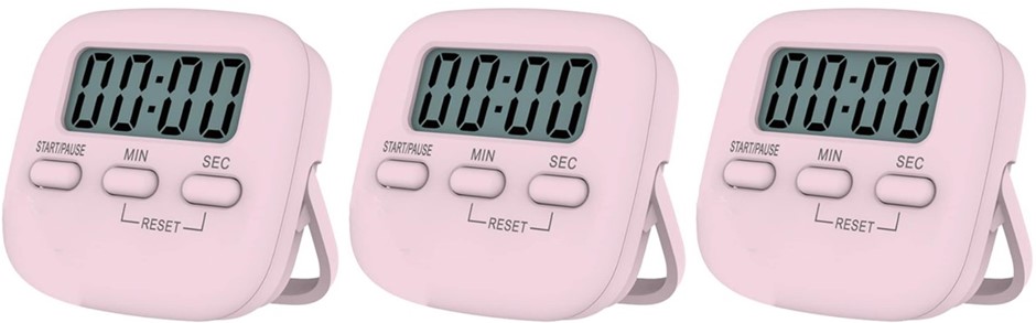 3x Digital Kitchen Timer/Pink Timer for Kids with Bracket and Hanging Hole,