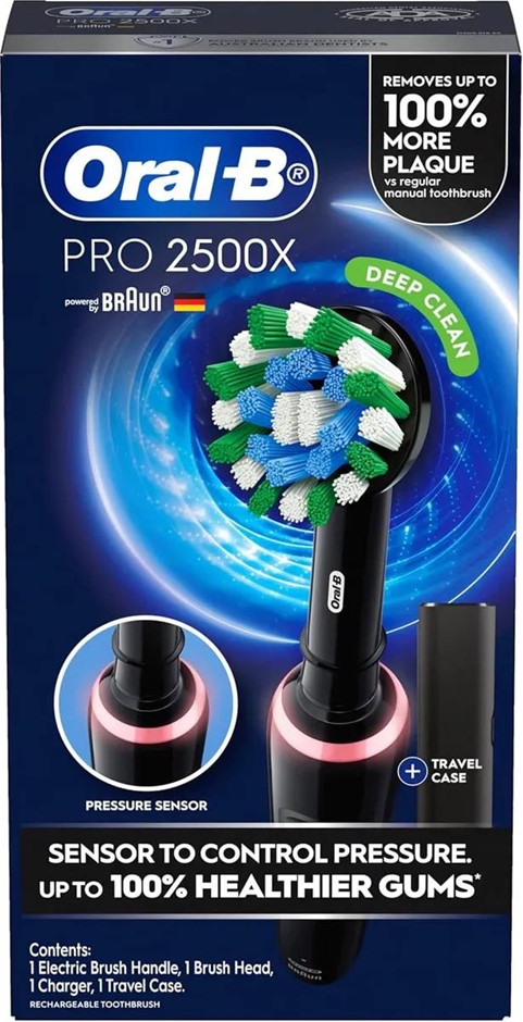 ORAL-B Pro 2500X Electric Toothbrush with Travel Case and Charger, Black. N