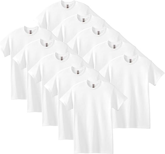 GILDAN 10 Pack Men's T-Shirt, White, Size Large US, NB: 5x missing, not in