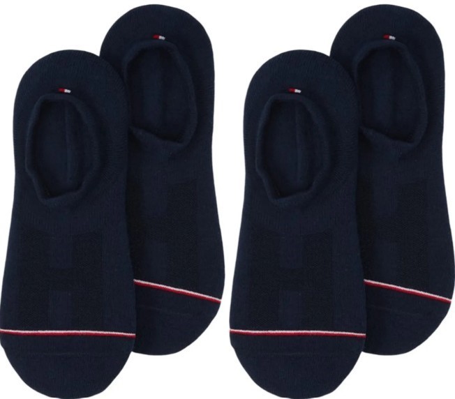 2 x TOMMY HILFIGER Men's Iconic Footie Socks, 2 Pairs, Dark Navy, Size 43/4