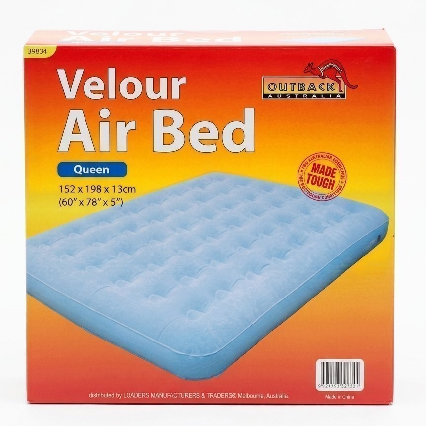 VELOUR Queen Air Bed 152 x 198 x 13 cm – Soft Flocked Surface, Durable Coil