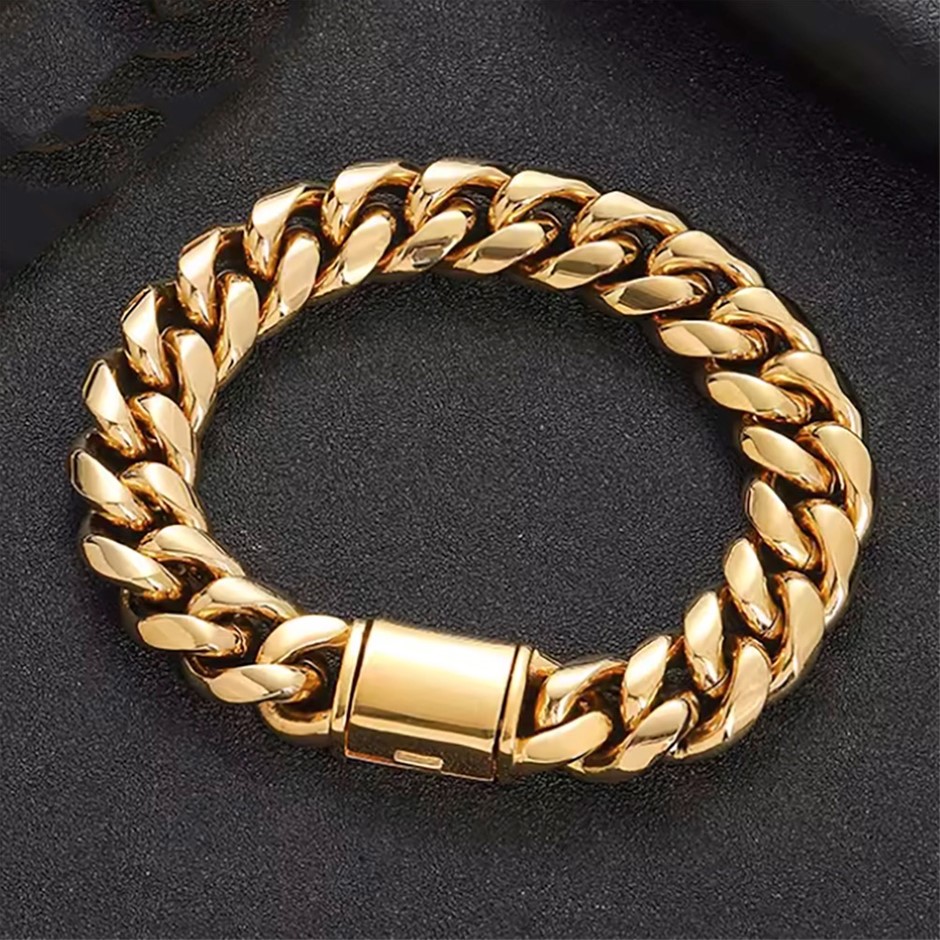 18K Gold-Filled Cuban Link Chain Bracelet, 10MM Wide - 17.8cm