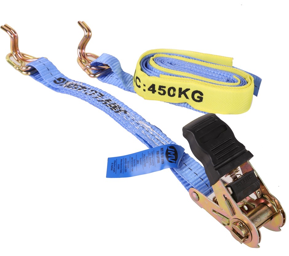 8 x Ratchet Tie Down Assembly 25mm x 4m c/w Hook & Keeper L/C 450Kg.