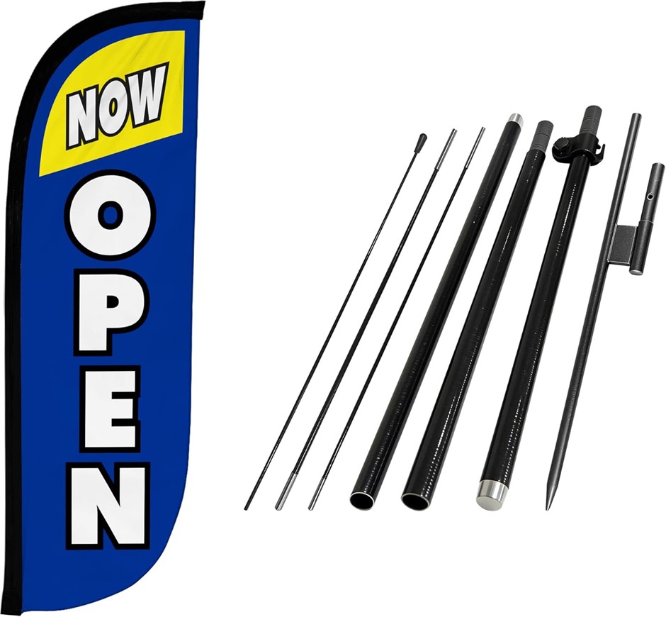 LOOK OUR WAY Open Themed 5-Feet Tall Feather Flag Banner for Business Adve