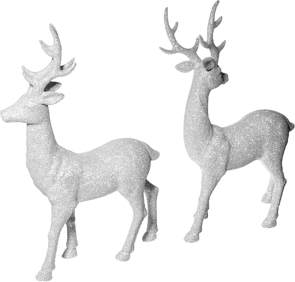 2 X 2 x RENAISSANCE 2000 White Glitter Reindeer, 25 x 40cm, Decorative Acce