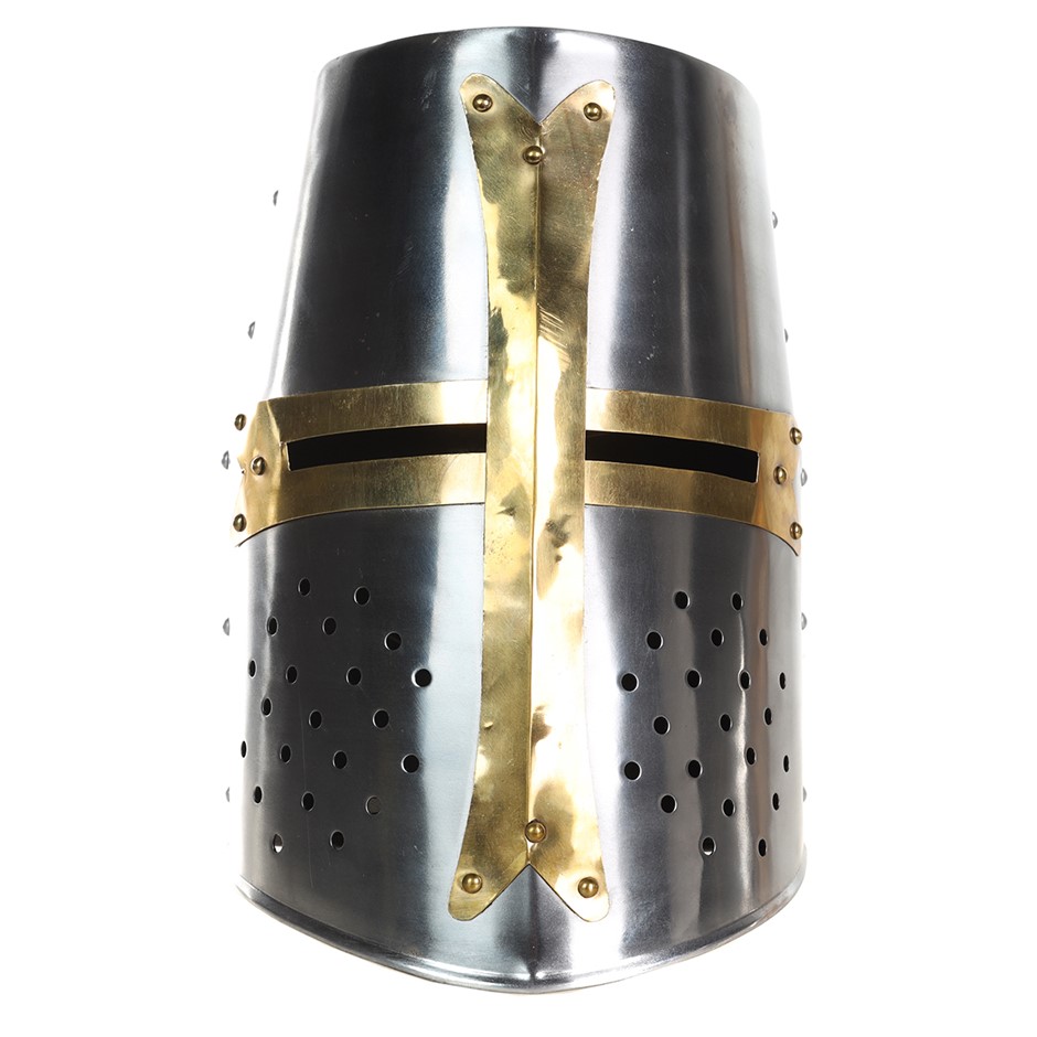 SZCO Supplies 14” Decorative Barrel Brass Helm Crusader Helmet (910902). NB