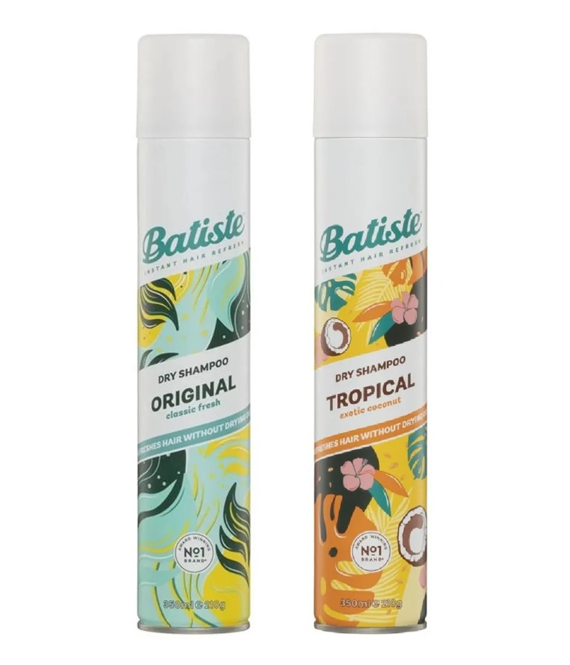 4 x BATISTE Dry Shampoo, Incl: Tropical & Original, 200mL. N.B: 1 x cap mis