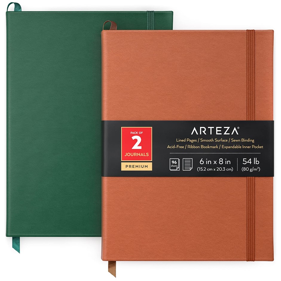 Arteza Lined Journal Notebooks, Pack of 2, 6 x 8 inches, 96 Sheets, Green a