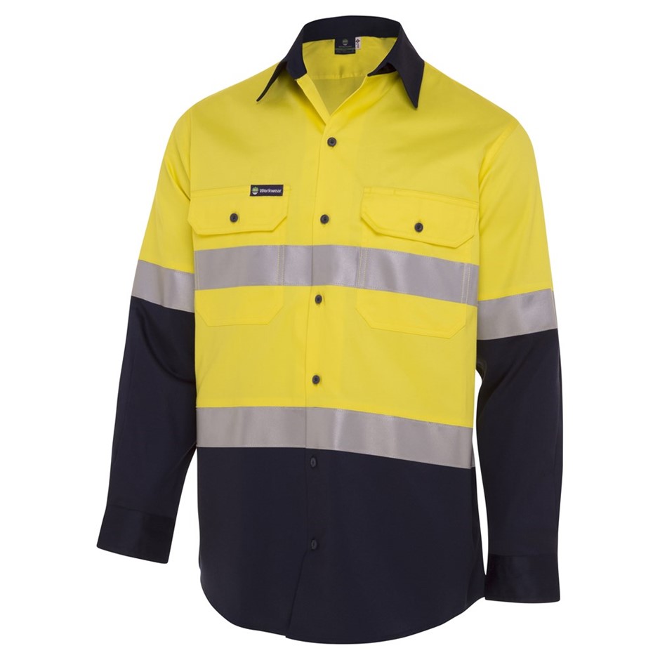 10 x WORKSENSE Mens 2-Tone Safety L/S Shirt, Size 2XS, Yellow/Green.