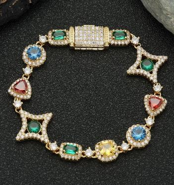 18k Yellow Gold Filled Multie Colour Bracelet stamped(18K)-17.5cm