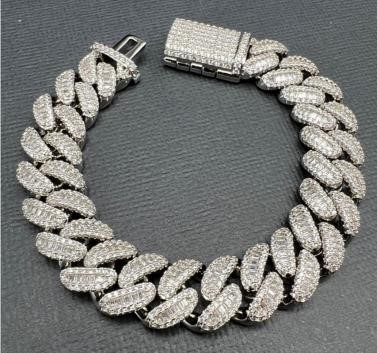 18k White Gold Filled Cuban Bracelet stamped(18K)-19cm
