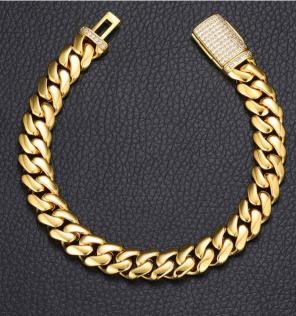 18k Yellow Gold Filled Cuban Bracelet stamped(18K)-19cm