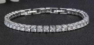18k white Gold Filled Emerald cut tennis Bracelet stamped(18K)-18.5cm
