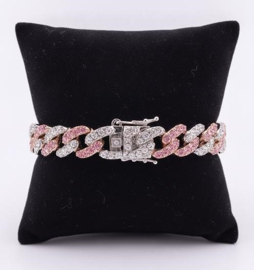 18k white Gold Filled Pink & White Bracelet stamped(18K)-19cm