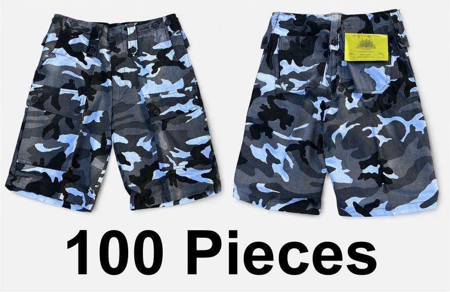 Approx. 100 x Kids Military Clothing Australia Camo Cargo Shorts , Black/Wh