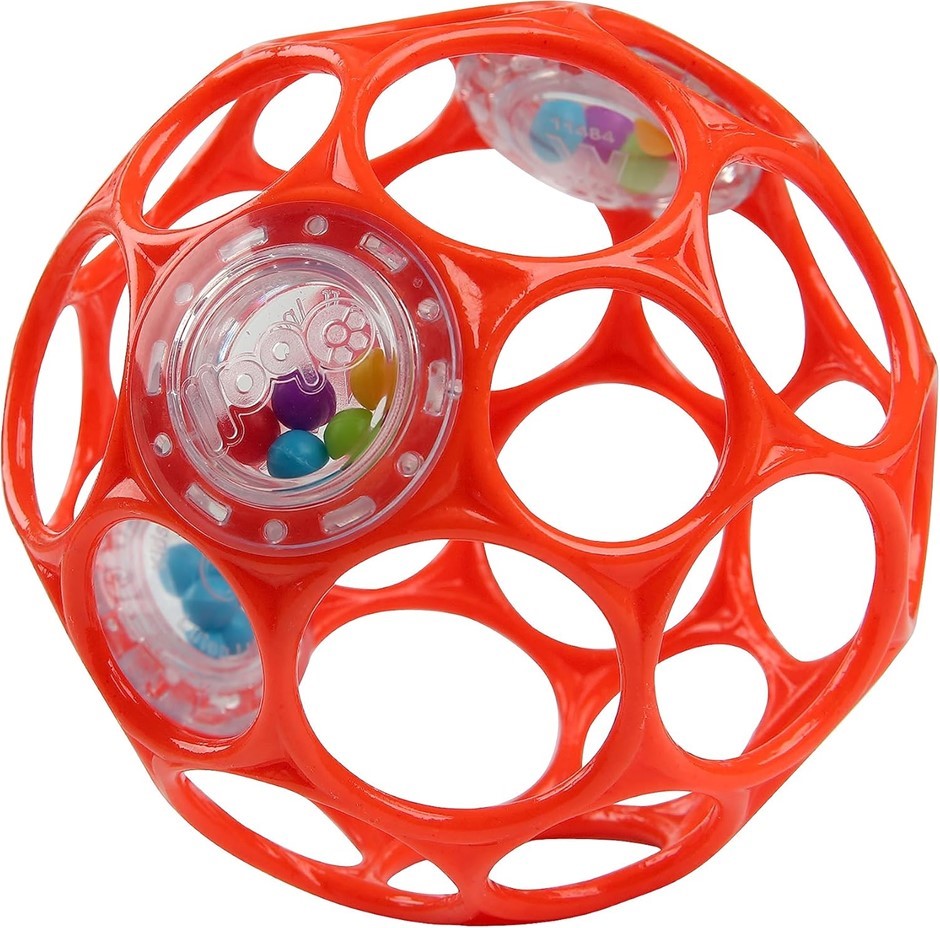 2 x Bright Starts Oball Easy-Grasp Rattle BPA-Free Infant Toy in Red, Age N