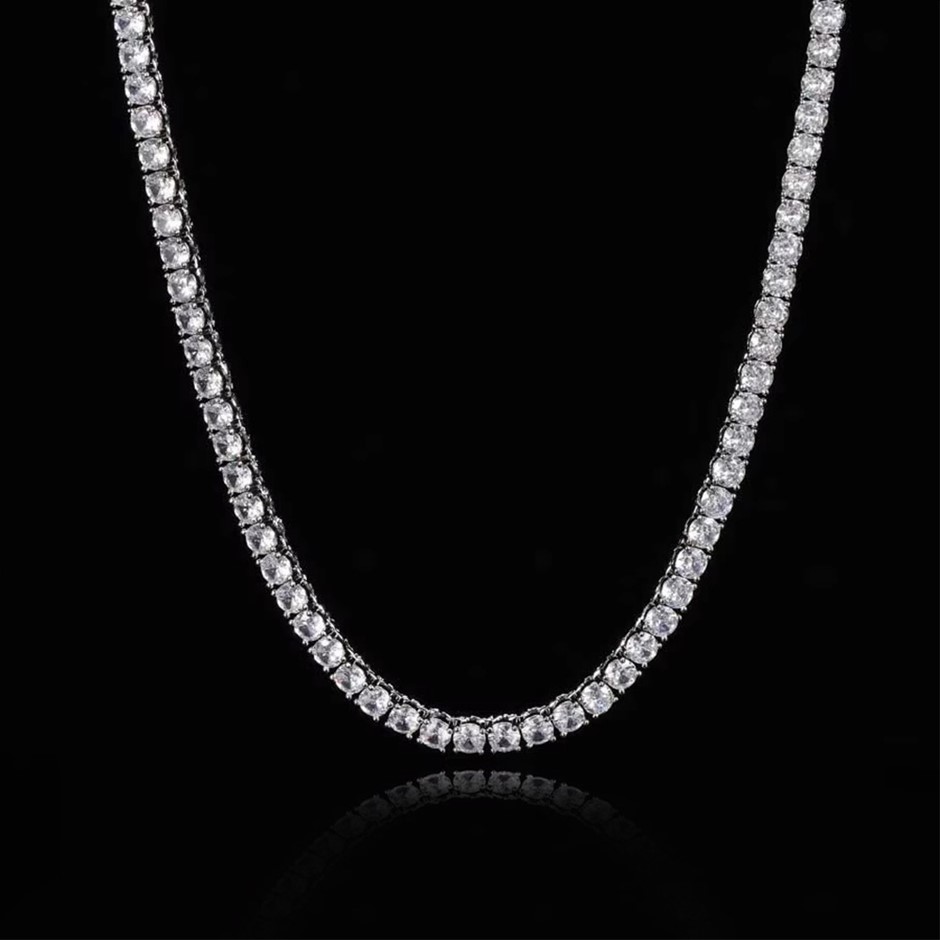 18K White Gold-Filled Tennis Neckace Round Cut AAA Cubic Zirconias - 60.9cm