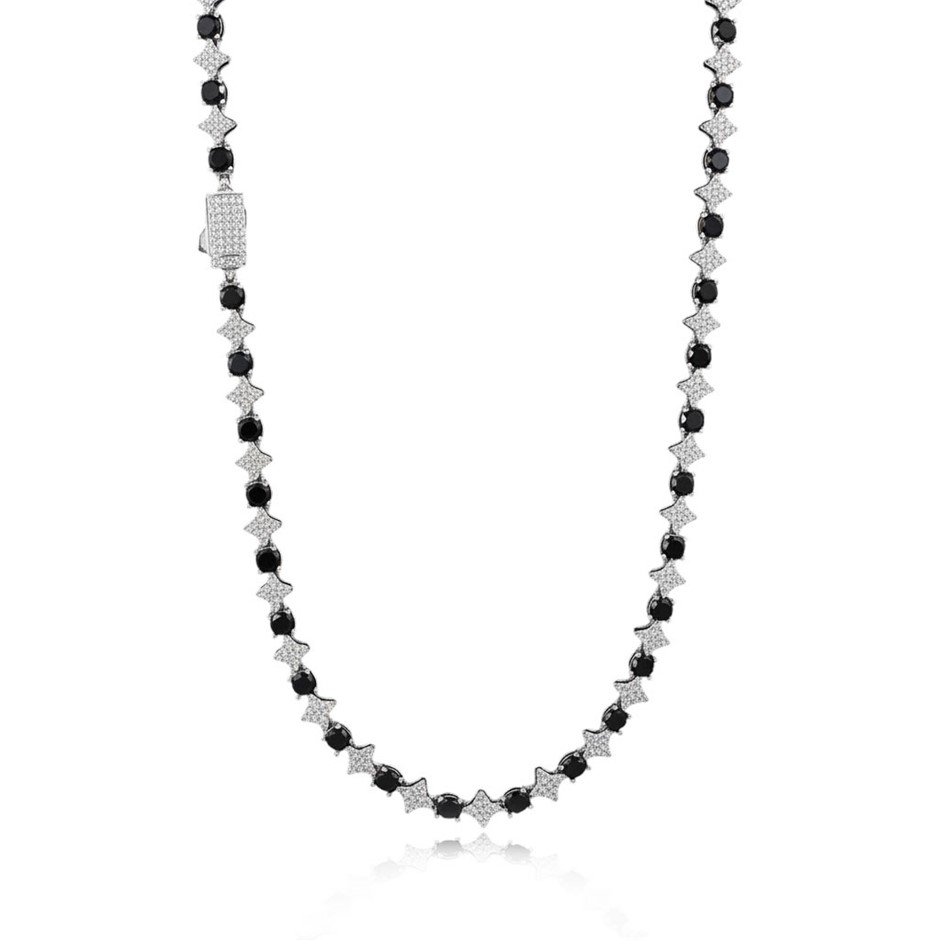 18K White-Filled 6mm Tennis Star Necklace with AAA Cubic Zirconias - 60.9cm
