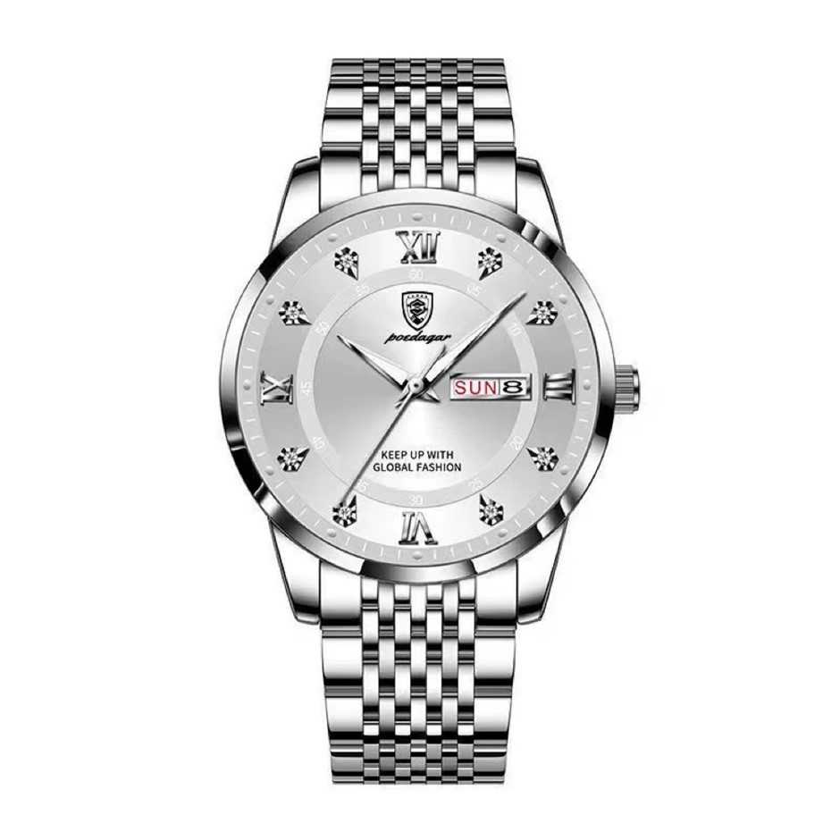 Luxury Business Men's Quartz Watch Stainless Steel, Silver