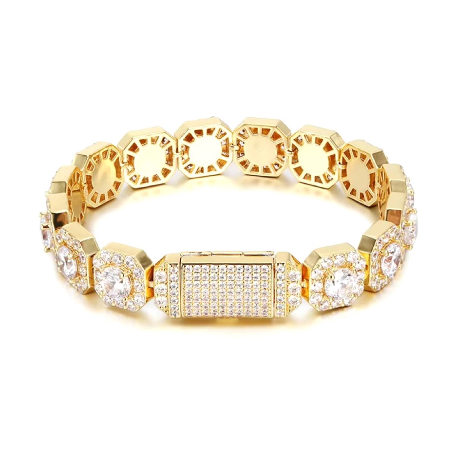 18K Gold-Filled Clustered Bracelet AAA Cubic Zirconia's, 12MM Wide-20.3cm