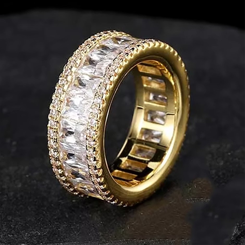 18K Gold-Filled Cuban Ring with AAA Cubic Zirconia's - Size 7