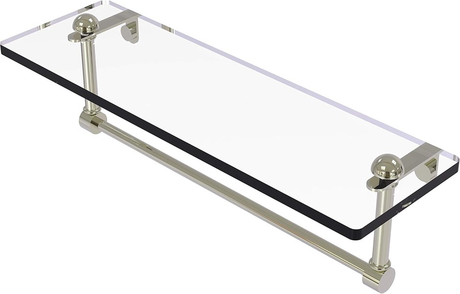 2 X ALLIED BRASS 16 Inch Glass Vanity Shelf with Integrated Towel Bar, RC-1