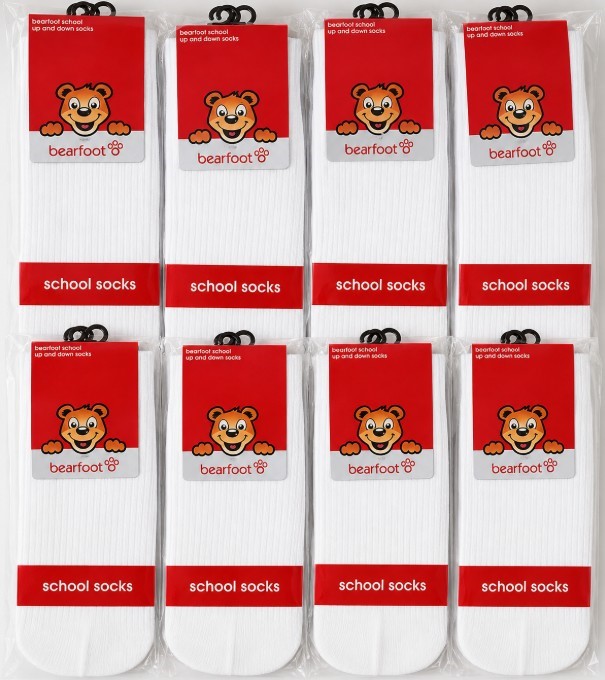 8-Pack BEARFOOT White School Socks – Up & Down Style King Size 11-14, 24 pa