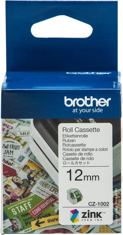 Brother Genuine CZ-1002 Continuous Length Roll, 12mm x 5m, Featuring Zink Z
