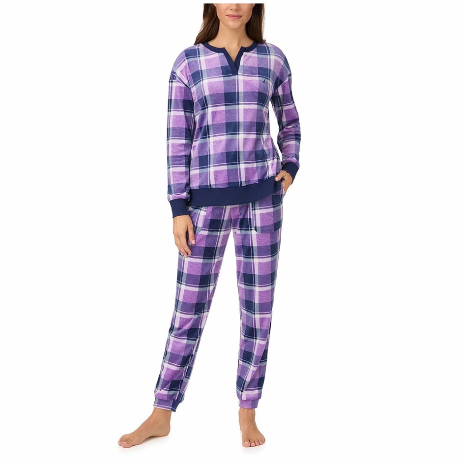 NAUTICA Women's Fleece 2 Piece PJ Set Purple, Size XL Buyers Note - Discou