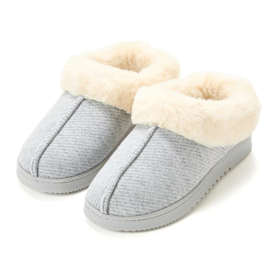 DEARFOAMS Women's Twill Clog Slippers, Size S (US 5-6), Light Grey Heather,