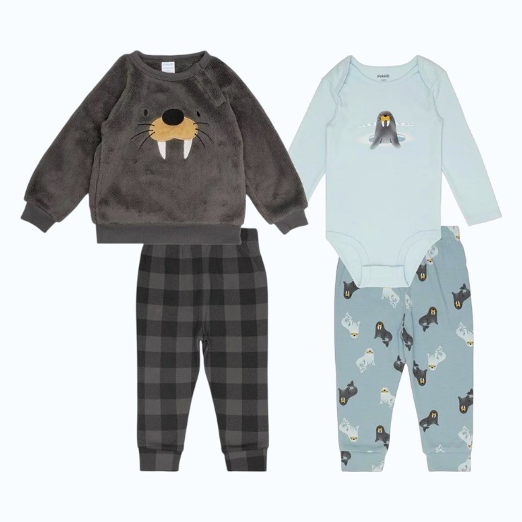 PEKKLE 4pc Infant Set, Size 12M, Plush Top w/ Bodysuit & Pants, MGY Seal.