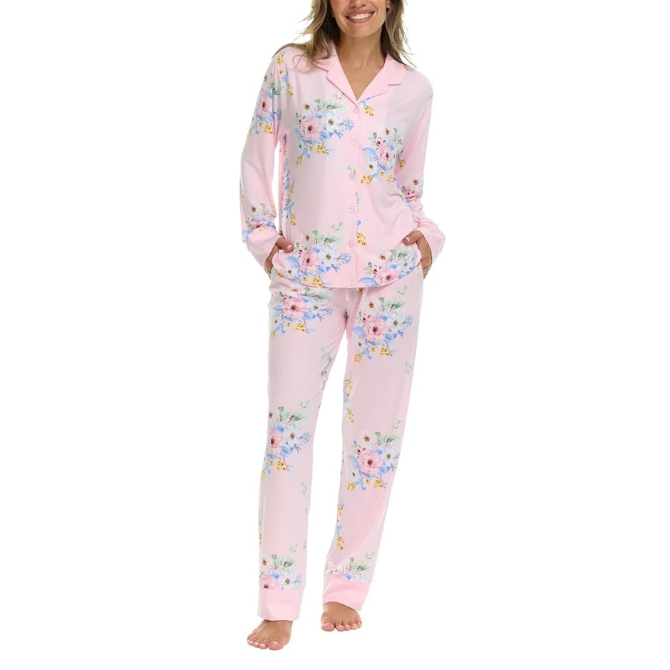 FLORA NIKROOZ Women's Satin Trim PJ Set, Size S, Pink. Buyers Note - Disco