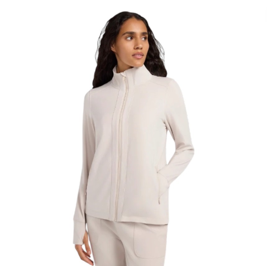 MONDETTA Women's Relaxed Soft Luxe Yoga Jacket, Size XL, Pumice Stone Beige