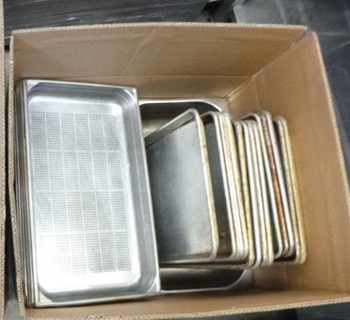 Box Of Assorted Large Stainless Steel Tubs & Trays