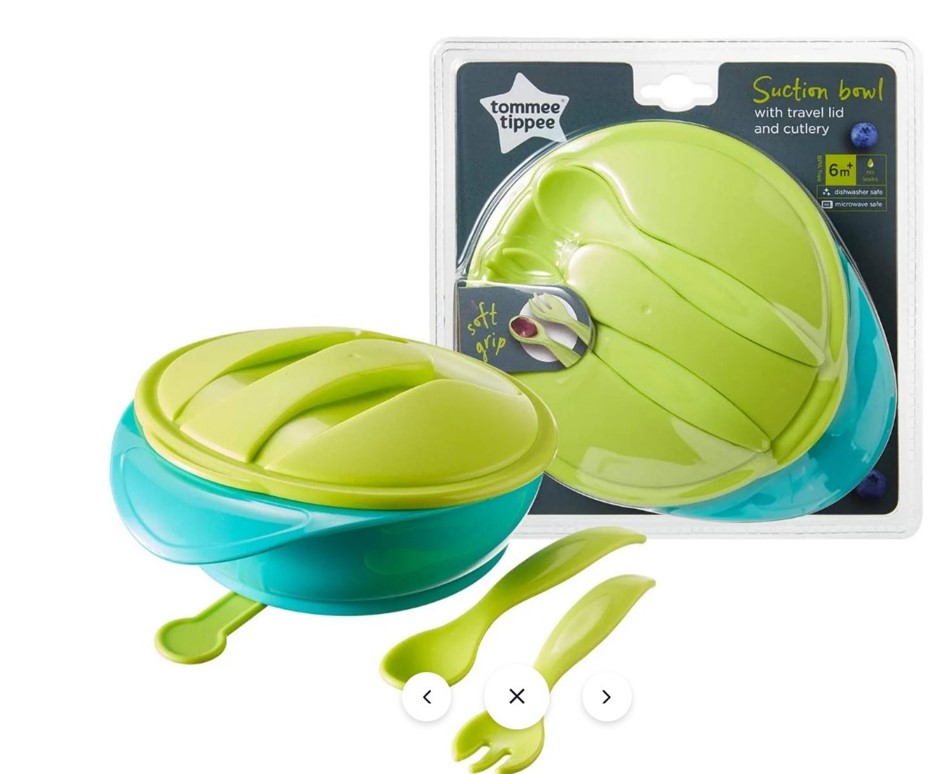 7 X Tommee Tippee Suction Bowl with travel lid and cutlery