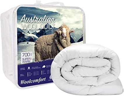 WOODCOMFORT Wool Quilt/Doona/ Duvet 700GSM (270x240cm Super King). NB: Dama