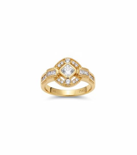 18K/Italy Princess Cut Yellw Gold Filled Ring(stamped)Warranty Quality-8US