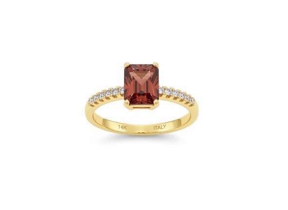 14K/Italy 2.5ct Ruby Emerald Cut Yellw Gold Filled Ring(stamped)-8US