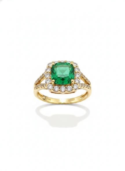 14K/Italy 2.0ct Green Princess Cut Yellow Gold Filled Ring(stamped)-9US