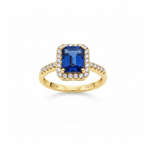 18K/Italy 2.5ct Blue Emerald Cut Yellow Gold Filled Ring(stamped)-8US